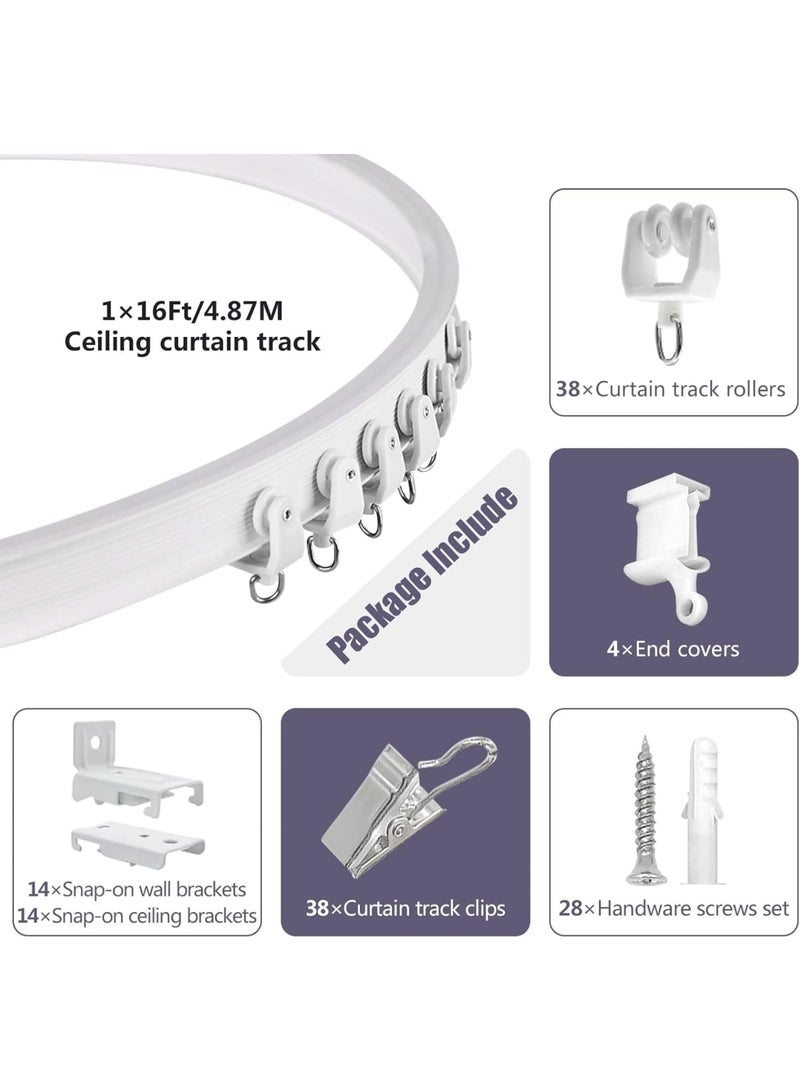 Ceiling Curtain Track, Flexible Bendable Curved Curtain Rail with Sliding Clips, Easy Wall or Ceiling Mount, 488cm Adjustable Track for Curtains Room Divider RV Bathroom or Living Room White - Image 3